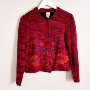 Vintage FL MALIK Women’s Maroon Wool Blend Embroidered Jacket Lagenlook Size M